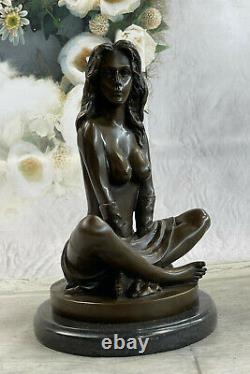 Vintage Style Art New Bronze Marble Victorian Woman Erotic Chair Statue