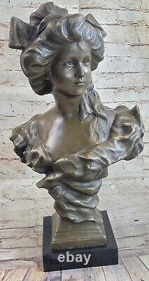 Vintage Style Art New Female Bronze Bust Floral Design Signed Edition