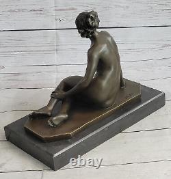 Vintage Style Art Nouveau Bronze Marble Victorian Erotic Nude Lady Statue Gift