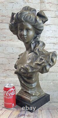 Vintage Style Art Nouveau Female Bronze Bust Floral Design Signed Decor