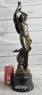 Vintage Style Art Nouveau - Nymph / Goddess - Bronze Marble Base Cast Figurine