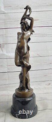 Vintage Style Art Nouveau Nymph Goddess Bronze Marble Base Cast Figurine Deco