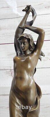 Vintage Style Art Nouveau Nymph Goddess Bronze Marble Base Cast Figurine Deco