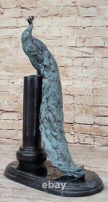 Vintage Style Art Nouveau Peacock Statue Sculpture 100% Genuine Bronze Home Decor