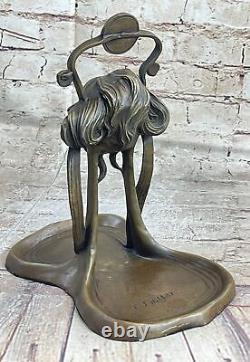 Vintage Sunshine Ampère Woman Jewelry Tray in Art Nouveau Style Bronze Cast Font