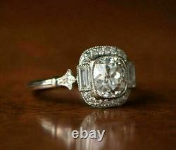 Vintage Unique Art Edwardian Engagement Ring 3 Ct Cushion Diamond Silver