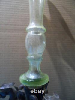 Vintage Vase Cornet Uranium Glass Centerpiece Bronze Griffin Napoleon New Art