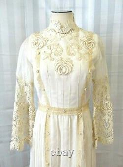 Vintage Wedding Dress Edwardian 1960 Style Dress S M 34 Bust Art New Crochet