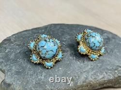 Vintage clip earrings with turquoise stone, Art Nouveau jewelry