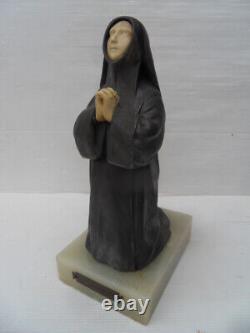 Vintage religious statue in regule on marble art nouveau St. Bernadette J. Dalson