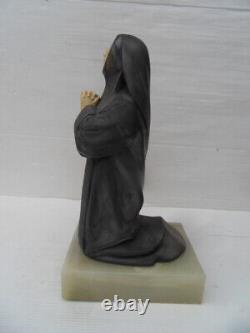 Vintage religious statue in regule on marble art nouveau St. Bernadette J. Dalson