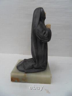 Vintage religious statue in regule on marble art nouveau St. Bernadette J. Dalson