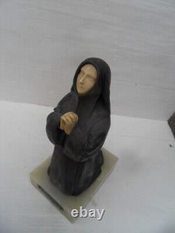 Vintage religious statue in regule on marble art nouveau St. Bernadette J. Dalson