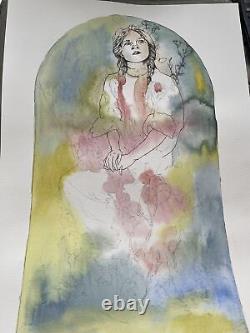 Watercolor COA Original Art Vintage Nouveau Woman 12 inches x 16 inches A3