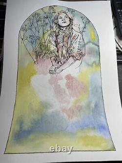 Watercolor COA Original Art Vintage Nouveau Woman 12 inches x 16 inches A3