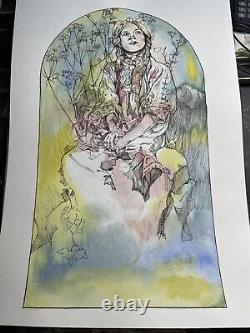 Watercolor COA Original Art Vintage Nouveau Woman 12 inches x 16 inches A3