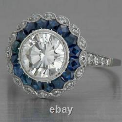 White - Blue Zircone Vintage Art Deco Engagement Silver Ring Sterling S925