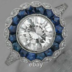White - Blue Zircone Vintage Art Deco Engagement Silver Ring Sterling S925