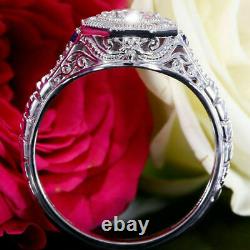 White Moissanite Rond Art Deco Vintage Engagement Ring 14k Or White