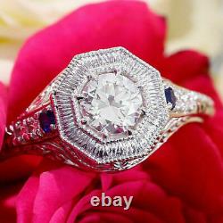 White Moissanite Rond Art Deco Vintage Engagement Ring 14k White Or On