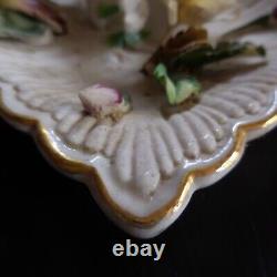 White porcelain plate with vintage flower in barbotine, AMC Art Nouveau Italy N7302