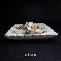 White porcelain plate with vintage flower in barbotine, AMC Art Nouveau Italy N7302