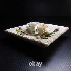 White porcelain plate with vintage flower in barbotine, AMC Art Nouveau Italy N7302