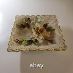 White porcelain plate with vintage flower in barbotine, AMC Art Nouveau Italy N7302