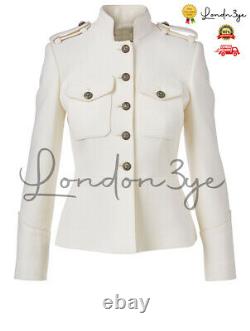 Woman White Wool Military Jacket Officer Marine Blazer Army Admiral Safari