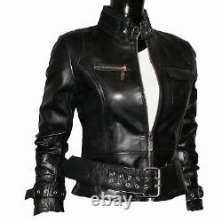Women Jacket Motorcycle Leather Genuine Lambskin Motard Black Woman Coat Jk