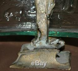 Work Of Art Of Abstract Statue Bronze / Glass In Hand Vintage