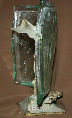 Work Of Art Of Abstract Statue Bronze / Glass In Hand Vintage