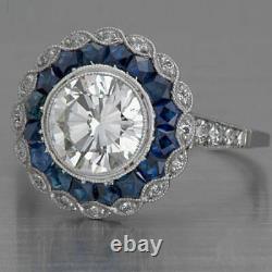 1.10Ct Blanc & Bleu Diamant Vintage Art Déco Engagement Bague 925 Argent