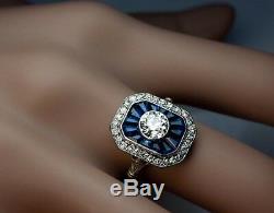 2.10Ct Moissanite Rond Art Déco Vintage Engagement Ring Solide 14K or Blanc