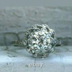 2.25 CT Diamant Rond 14k or Blanc Finition Art Déco Vintage Engagement Ring