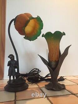 2 Lampes Vintage Anciennes Art Nouveau Art Deco Bronze