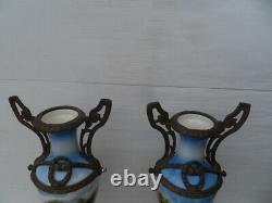 2 Vintage Vase Amphore Porcelaine a monture regule doré napoleon deco antique