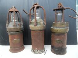 3 Vintage minor lamp ancienne lampe de mineur Arras marqué 225