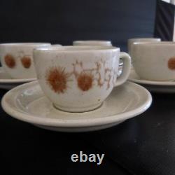 6 tasses à café + 8 soucoupes céramique grès art nouveau vintage France