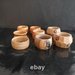 8 ronds serviette bois fait main vintage art nouveau déco design PN France N2870