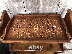 Ancien Plateau De Service ART NOUVEAU Marqueterie Bois & Nacre Vintage #A840