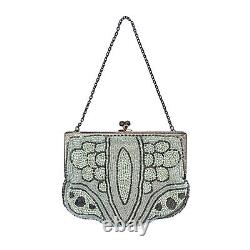 Ancien sac de soirée Art Nouveau en broderie de perles de rocaille Vintage 10s