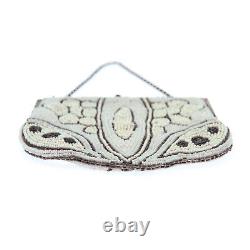 Ancien sac de soirée Art Nouveau en broderie de perles de rocaille Vintage 10s