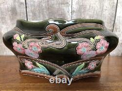 Ancienne Jardinière Art Nouveau G De Bruyn Céramique Émaillée Vintage #A918