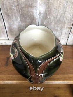 Ancienne Jardinière Art Nouveau G De Bruyn Céramique Émaillée Vintage #A918