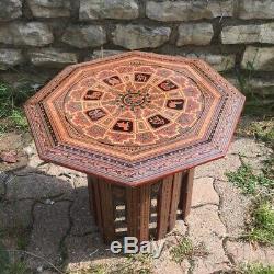 Ancienne petite table a thé en bois laqué signe du zodiaque vintage art déco