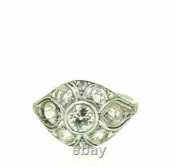 Anneau Antique Art Nouveau or Blanc 18k Vintage Fin Huit Cents Diamants 2,1 CT