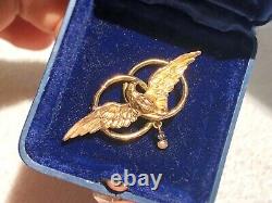 Antique 18k gold pearl eagle brooch pin Art Nouveau vintage unisex jewellery