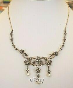 Antique Collier en Or Diamants Perles Victorienne Vintage Or Collier With Perles