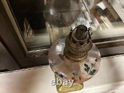 Antique Lampe à Pétrole Vintage vide peint rinceaux coquille art nouveau fleurs